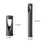 Technical specification drawing displaying dimensions and size comparisons for bollard light series