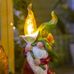 Decorative gnome with bright flame light effect showcasing detailed craftsmanship and colors