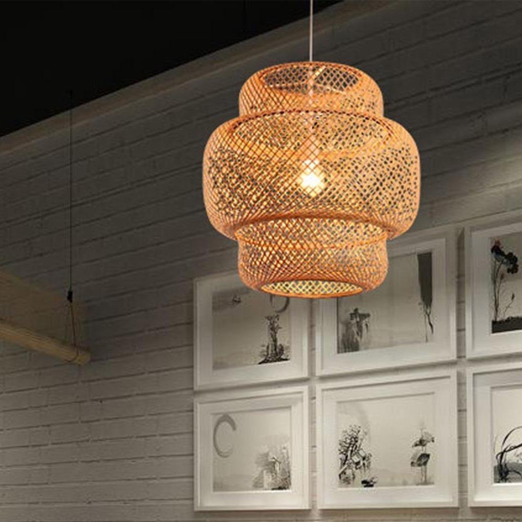 3-Tiered Rustic Bamboo Woven Pendant Light Living Room Lighting Ideasing 1-Light Single Cylinder Pendant - Lamp Outdoor