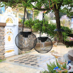 Metal Hollow Black Lantern Pendant Light Solar-Powered - Lamp Outdoor