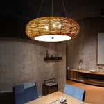 Flat Peach Shaped Wicker Pendant Light Farmhouse Burlywood Ceiling Light - Lamp Outdoor