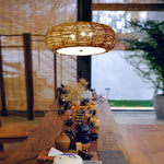 Flat Peach Shaped Wicker Pendant Light Farmhouse Burlywood Ceiling Light - Lamp Outdoor
