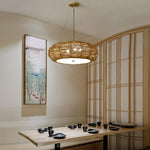 Flat Peach Shaped Wicker Pendant Light Farmhouse Burlywood Ceiling Light - Lamp Outdoor