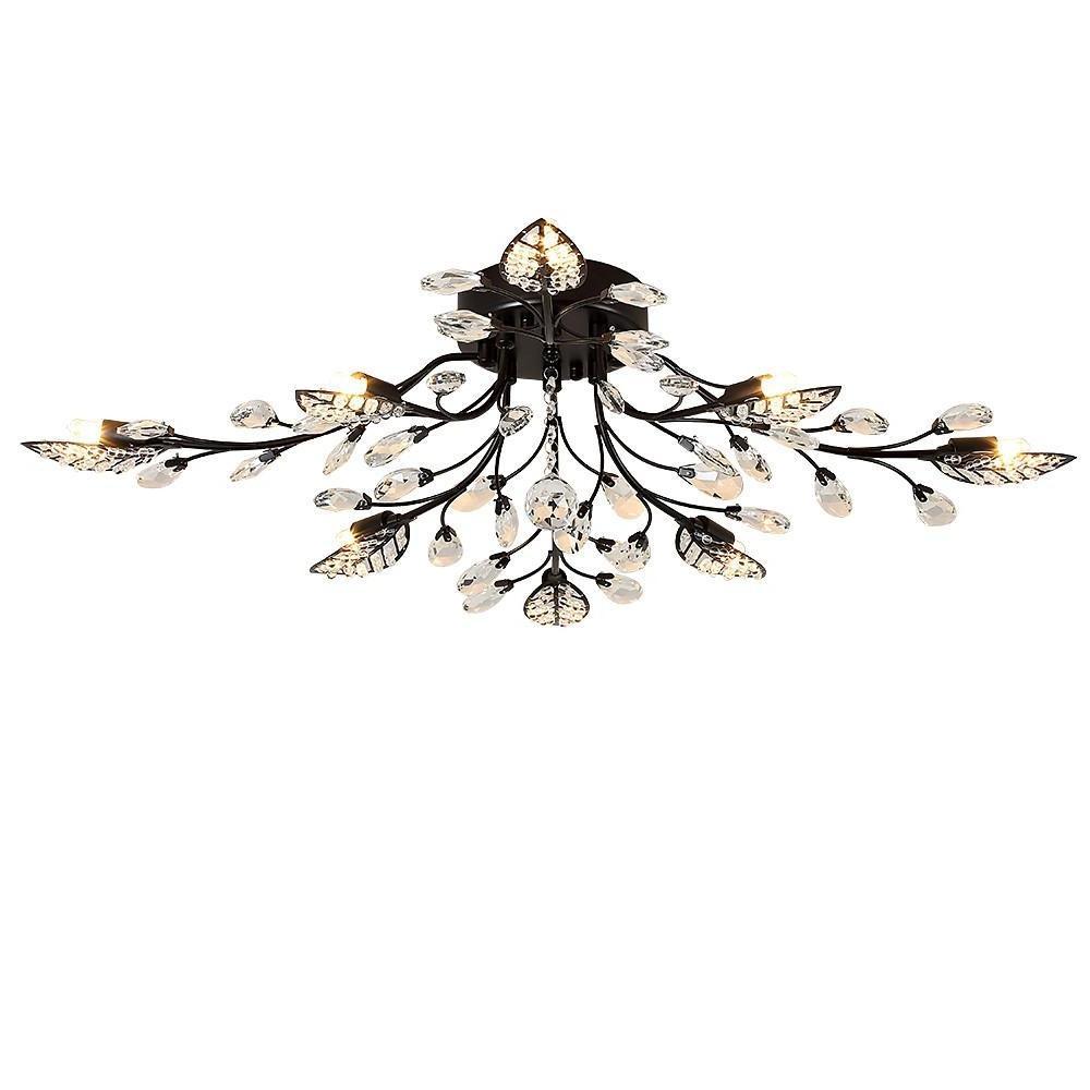 Vintage Crystal Branches Leaf Semi-Flush Mount Chandelier | 8-Light LED, 31.19'' Wide, Antique Brass - Lamp Outdoor
