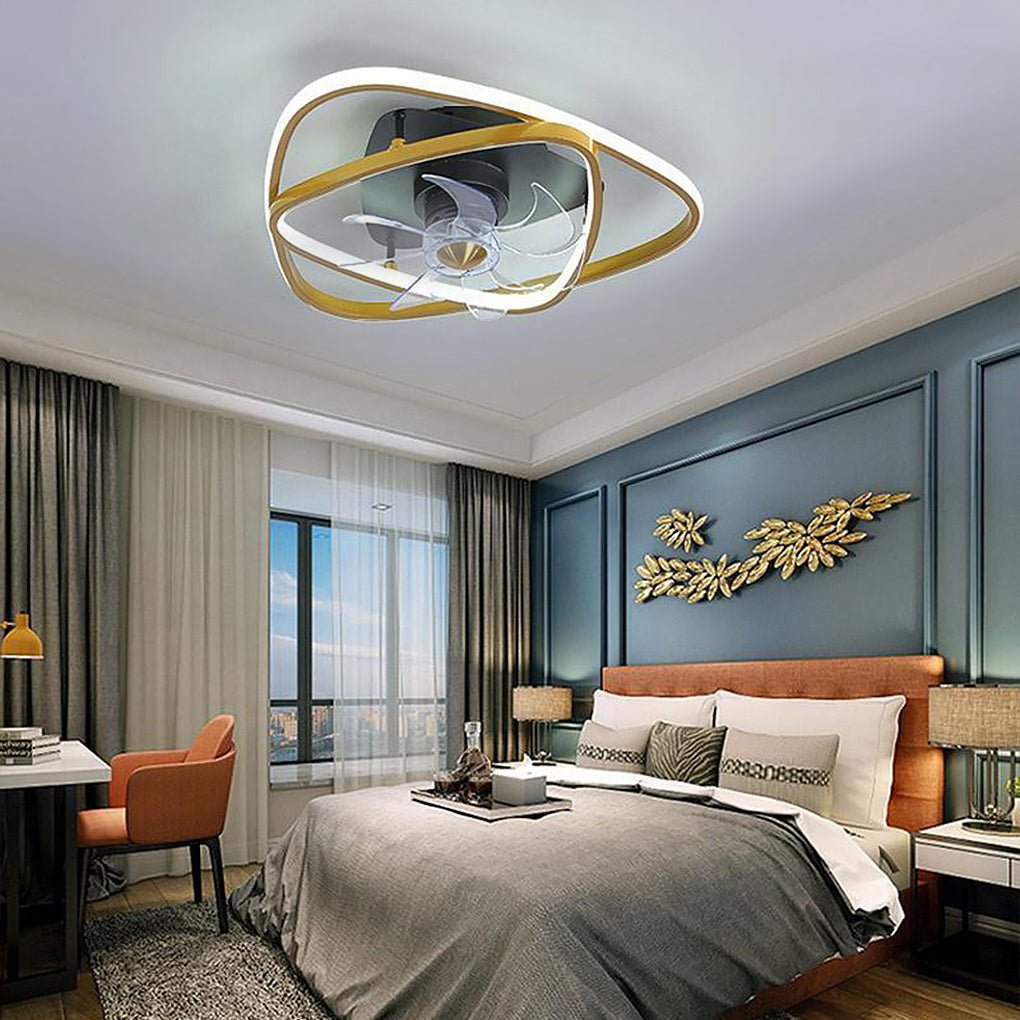 Gold Flush Mount Industrial Ceiling Fans with Remote and LED Lights - Lamp Outdoor