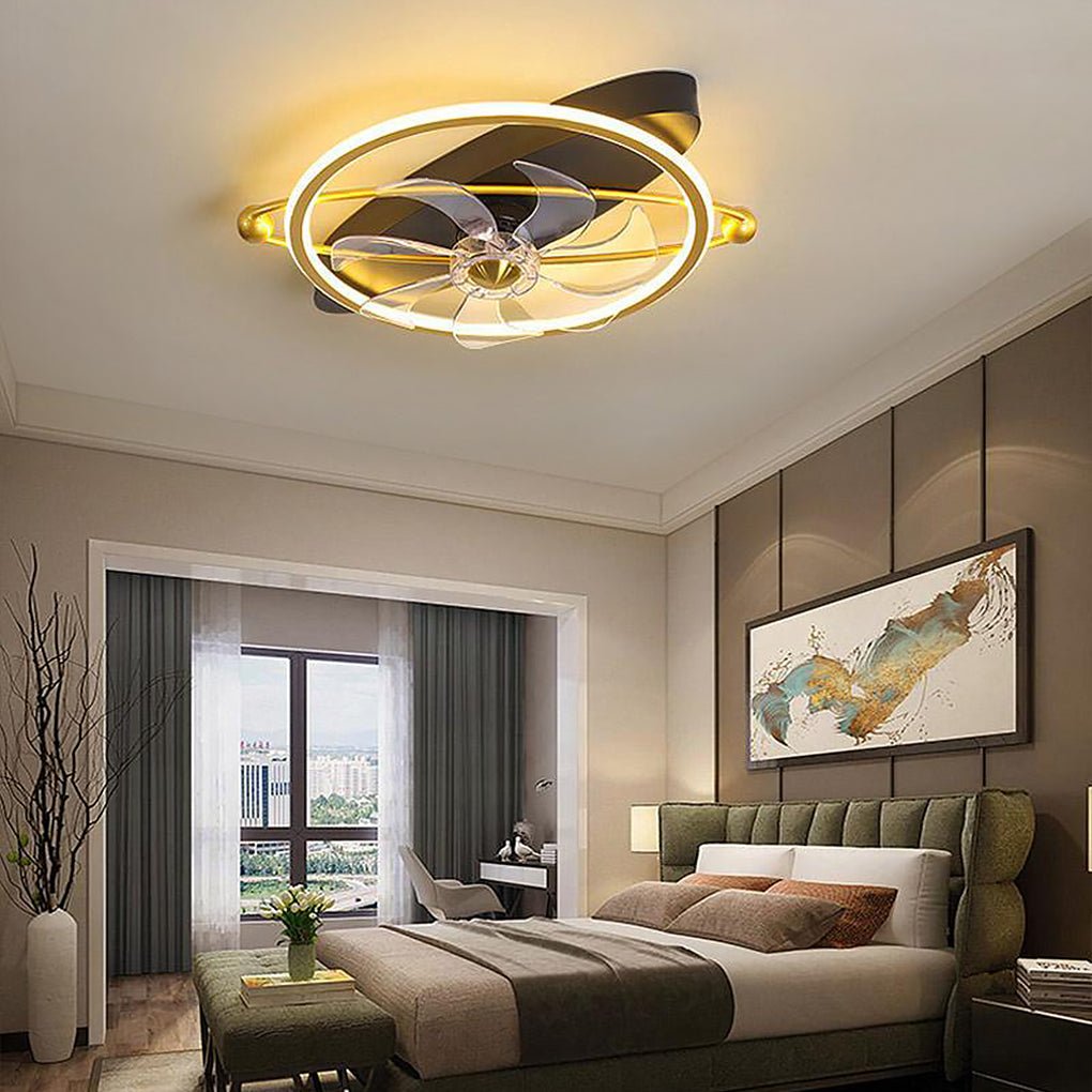 Gold Flush Mount Industrial Ceiling Fans with Remote and LED Lights - Lamp Outdoor