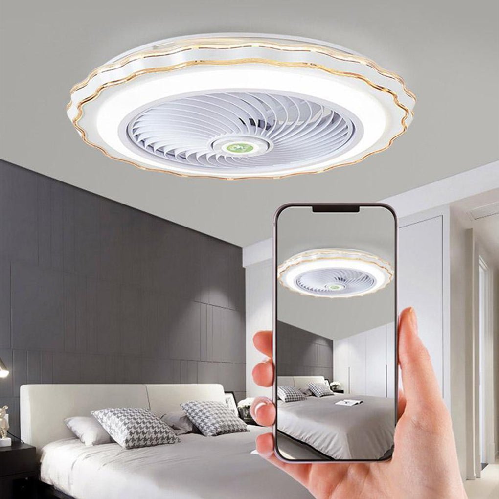 Goldish White Crown-Shaped Modern Bladeless Ceiling Fan with light and Remote - Lamp Outdoor
