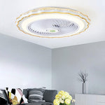 Goldish White Crown-Shaped Modern Bladeless Ceiling Fan with light and Remote - Lamp Outdoor