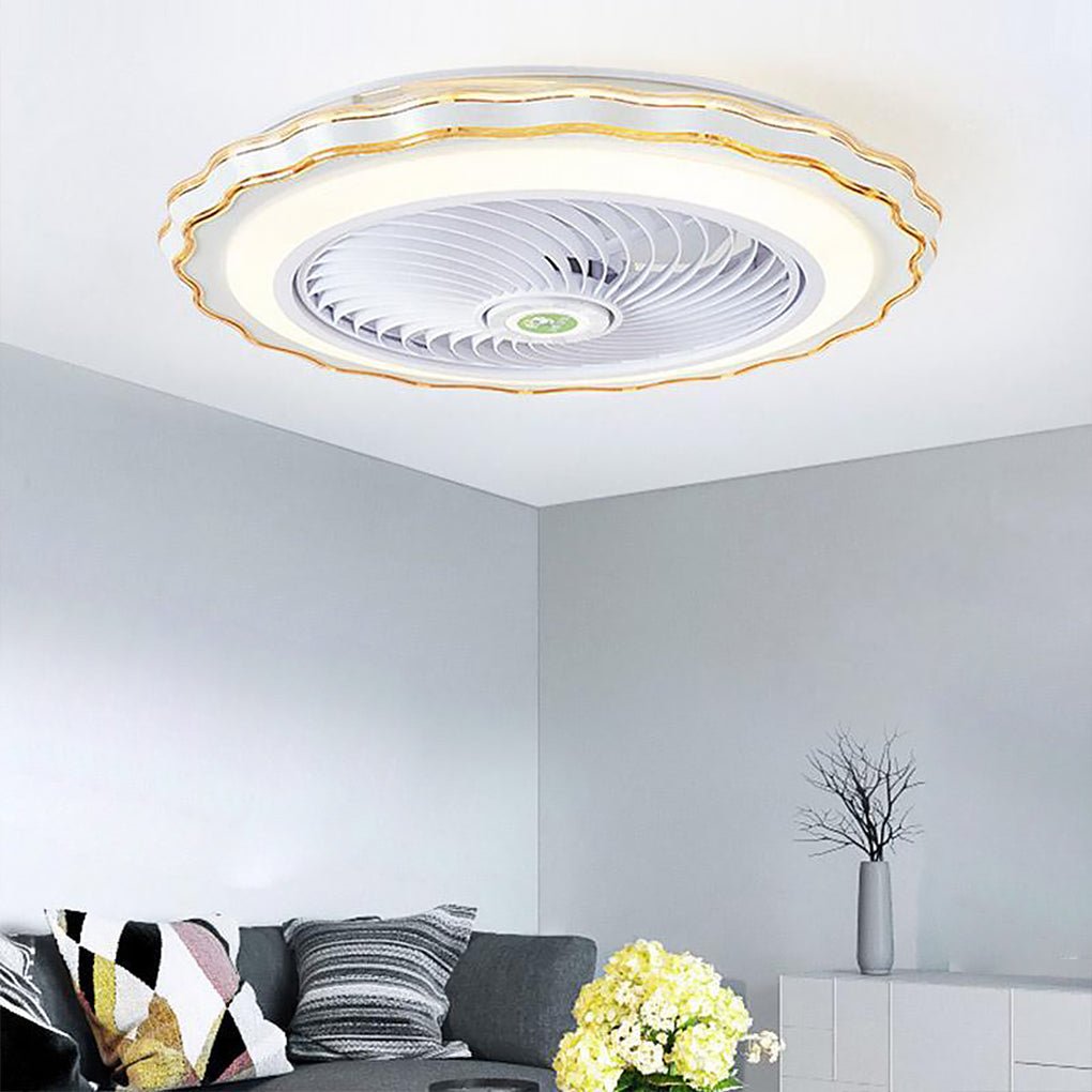 Goldish White Crown-Shaped Modern Bladeless Ceiling Fan with light and Remote - Lamp Outdoor