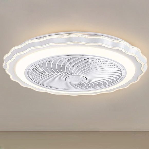 Goldish White Crown-Shaped Modern Bladeless Ceiling Fan with light and Remote - Lamp Outdoor