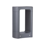 Gray rectangular bollard light with open frame design and central illuminated panel