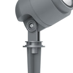 Close-up view of gray spotlight fixture showing adjustable mounting and directional capabilities