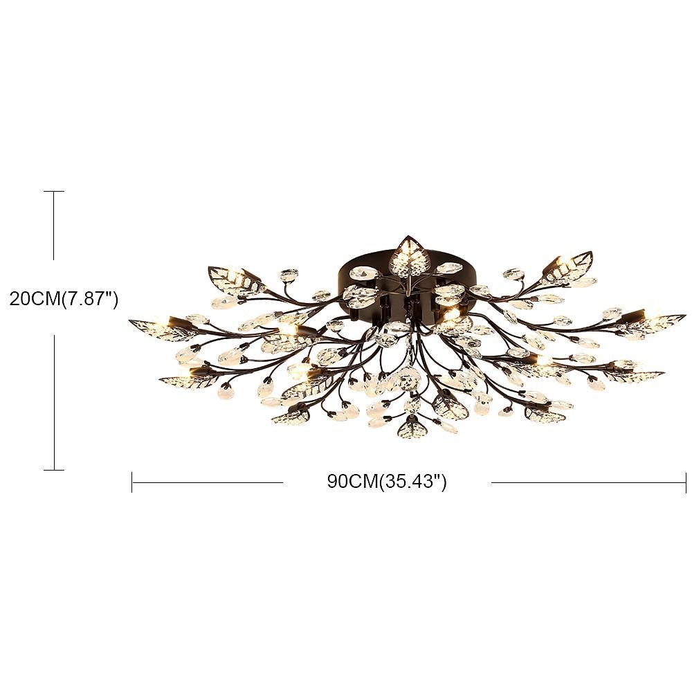 Crystal Leaves Brushed Flush Mount Ceiling Chandelier - Lamp Outdoor