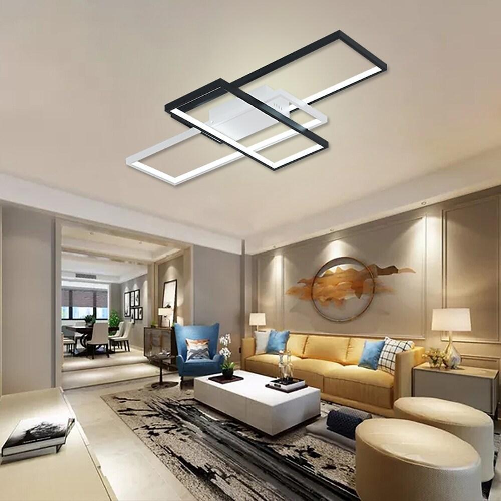 Multi Rectangle Large Flush Mount Ceiling Light with 3 Integrated Tiered Lights - Lamp Outdoor