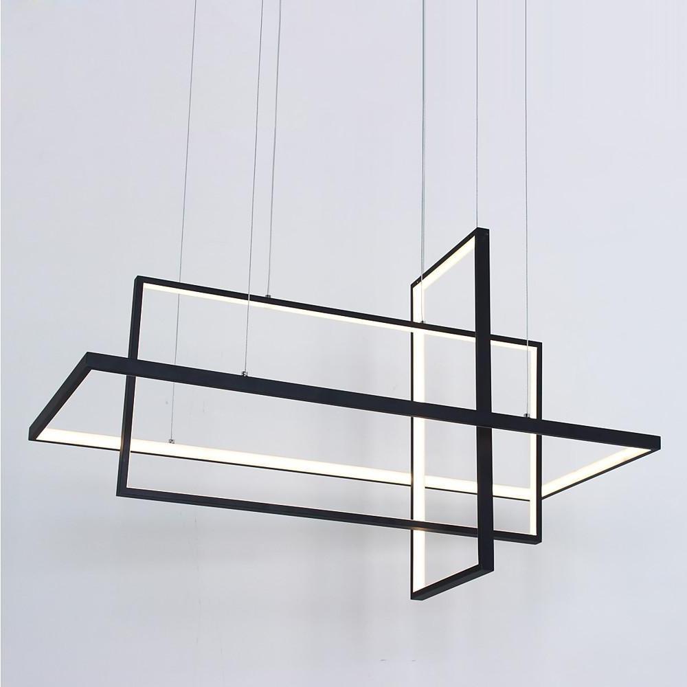 31.5'' Three-Part Futuristic Square Rectangular Hybrid Aluminum Chandelier with Capable Ambient Lights - Lamp Outdoor