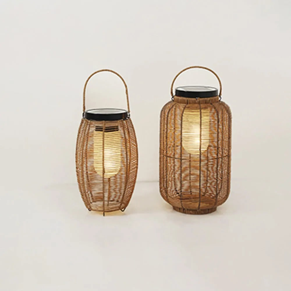 Ritta Retro Lantern Metal/Rattan Floor Lamp, Wood Color - Lamp Outdoor