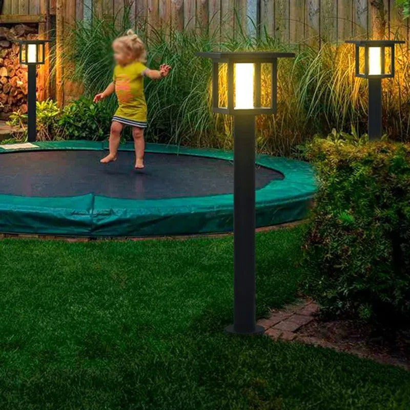 Ray Modern Metal Lantern Shaped Solar Outdoor Bollard Light - Lamp Outdoor