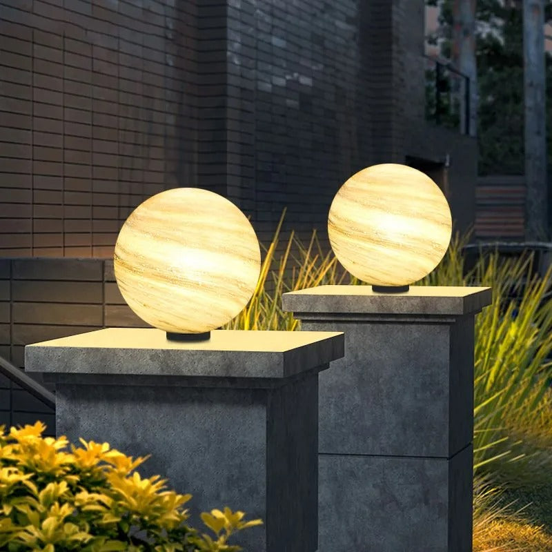 Aria Square Moon Globe Metal Glass Outdoor Light Post - Letslighting