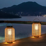 Ritta Retro Lantern Metal/Rattan Floor Lamp, Wood Color - Lamp Outdoor
