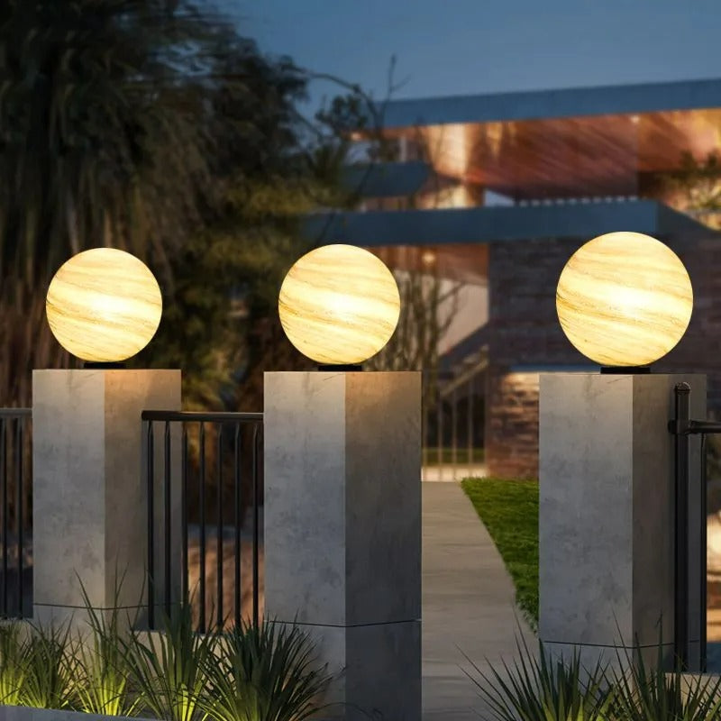Aria Square Moon Globe Metal Glass Outdoor Light Post - Letslighting