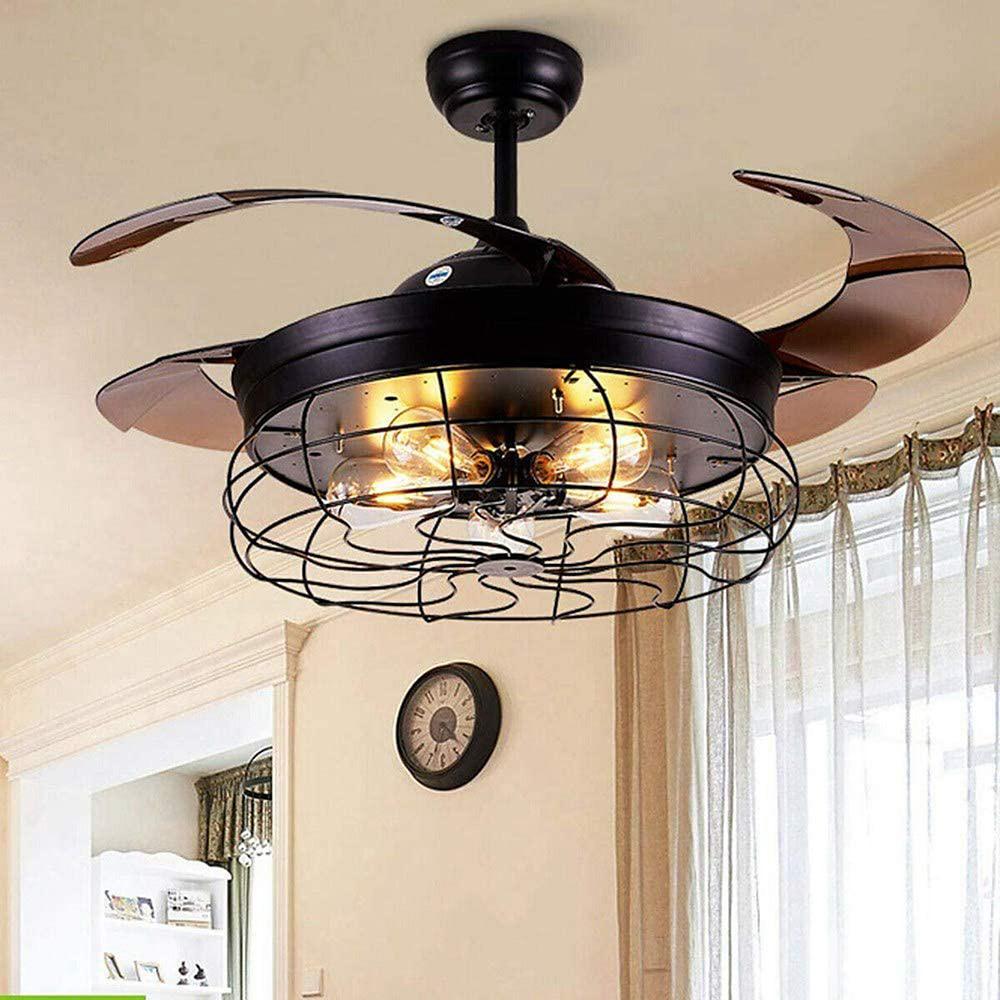 3 Bladed Farmhouse Retractable Ceiling Fan with Light - Lamp Outdoor