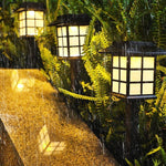 Square Pavilion - shaped Solar Outdoor Lights Black LED Garden Stakes Post Lighting