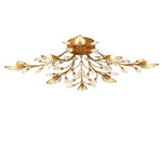 Vintage Crystal Branches Leaf Semi-Flush Mount Chandelier | 8-Light LED, 31.19'' Wide, Antique Brass - Lamp Outdoor