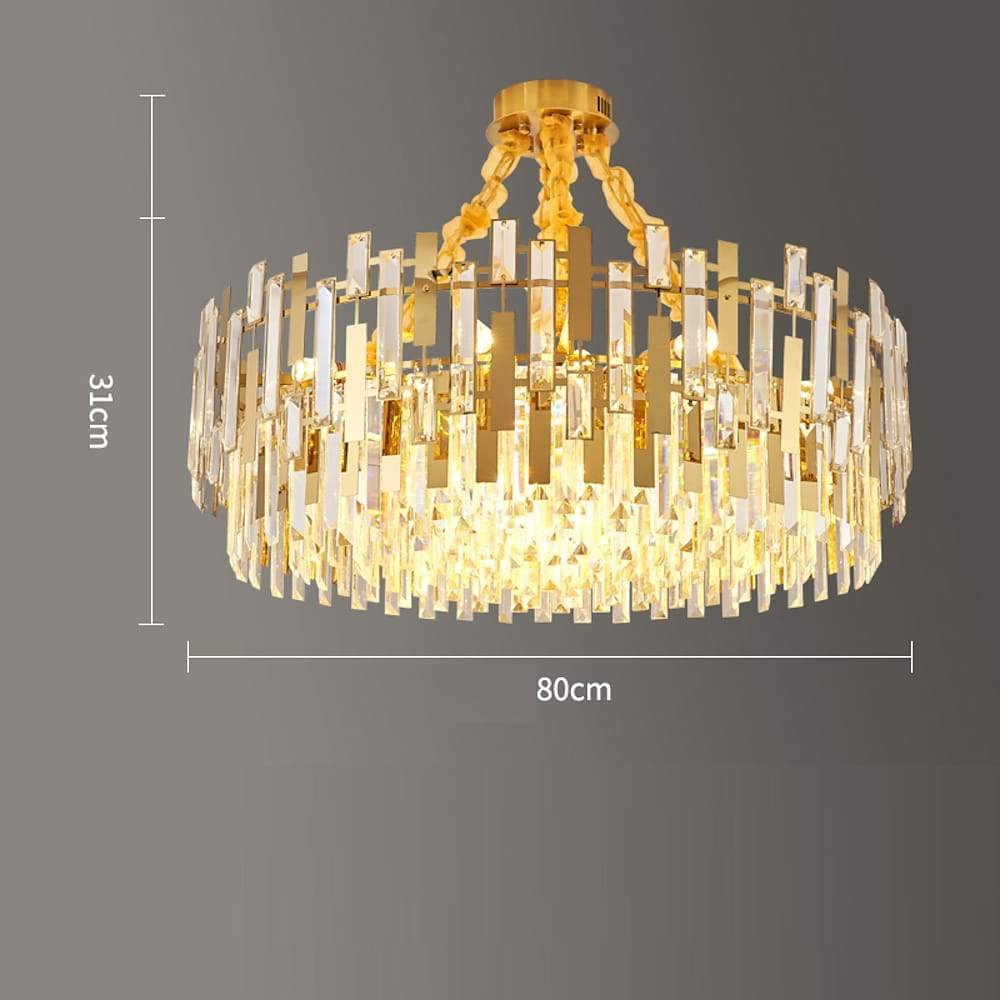 Queen Golden Crystal Chandelier - Modern Luxury, 9/12/17 Lights, Adjustable Height, 110-120V - Lamp Outdoor