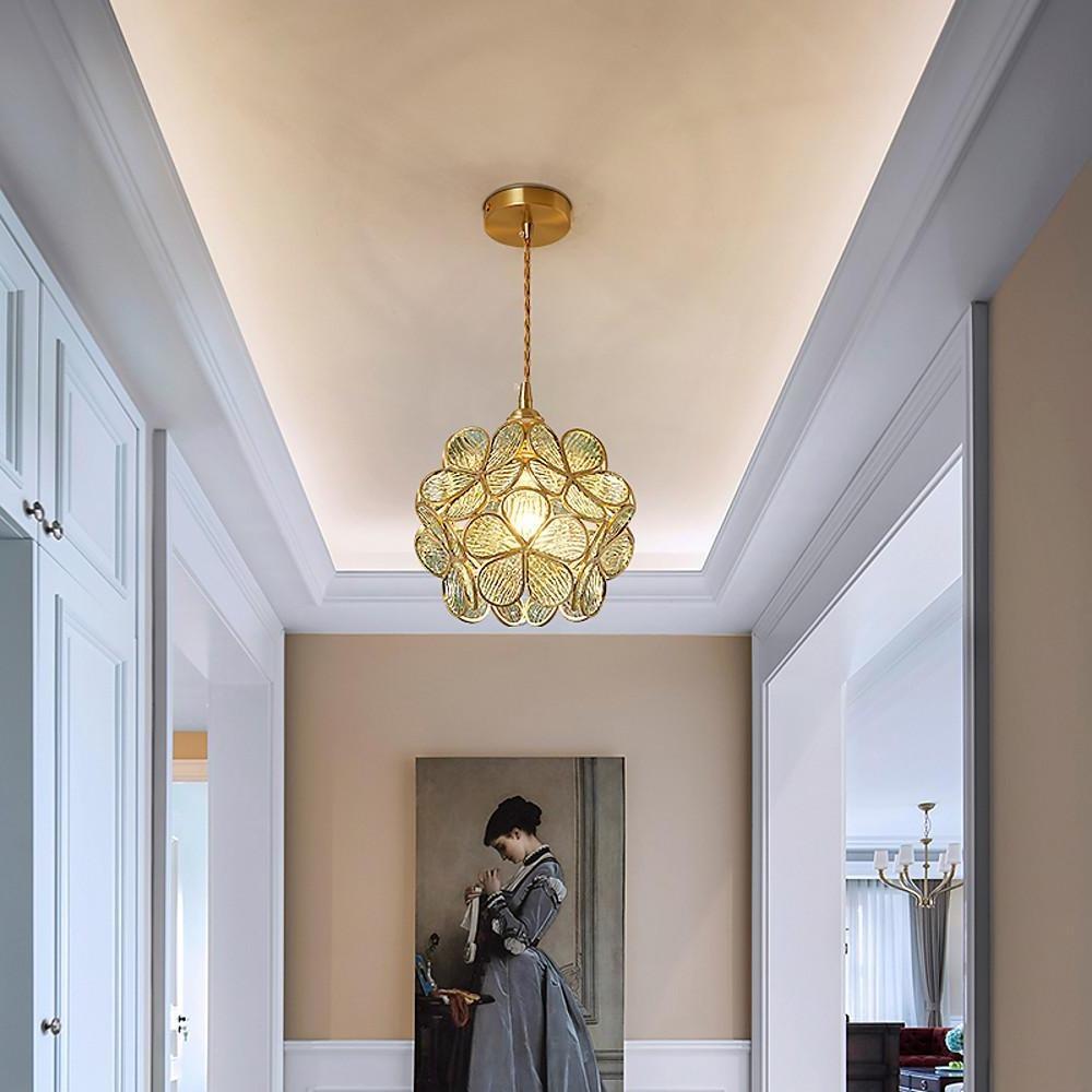 Flower Patterned Modern Glass Copper Pendant Light Kitchen Hanging Pendant Lights - Lamp Outdoor