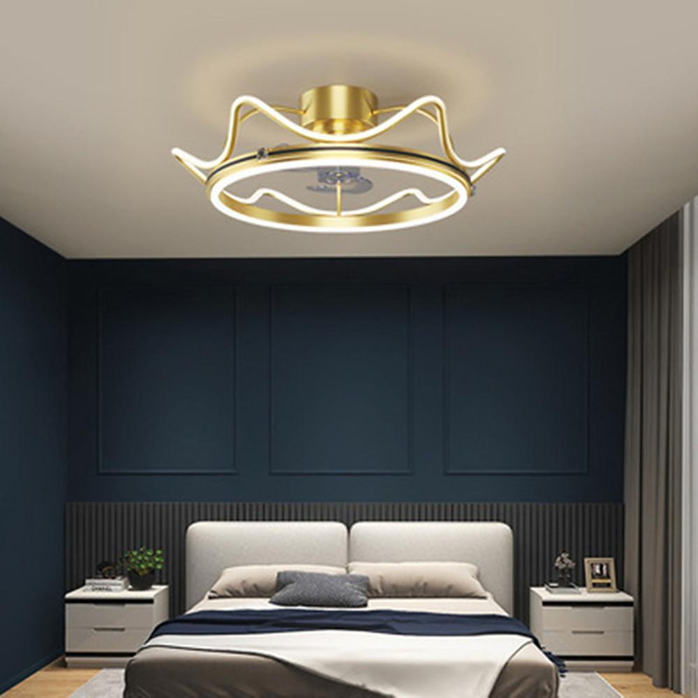Crown Shaped Bedroom Ceiling Fans with LED lights Gold Bladeless Ceiling Fan Light - Lamp Outdoor