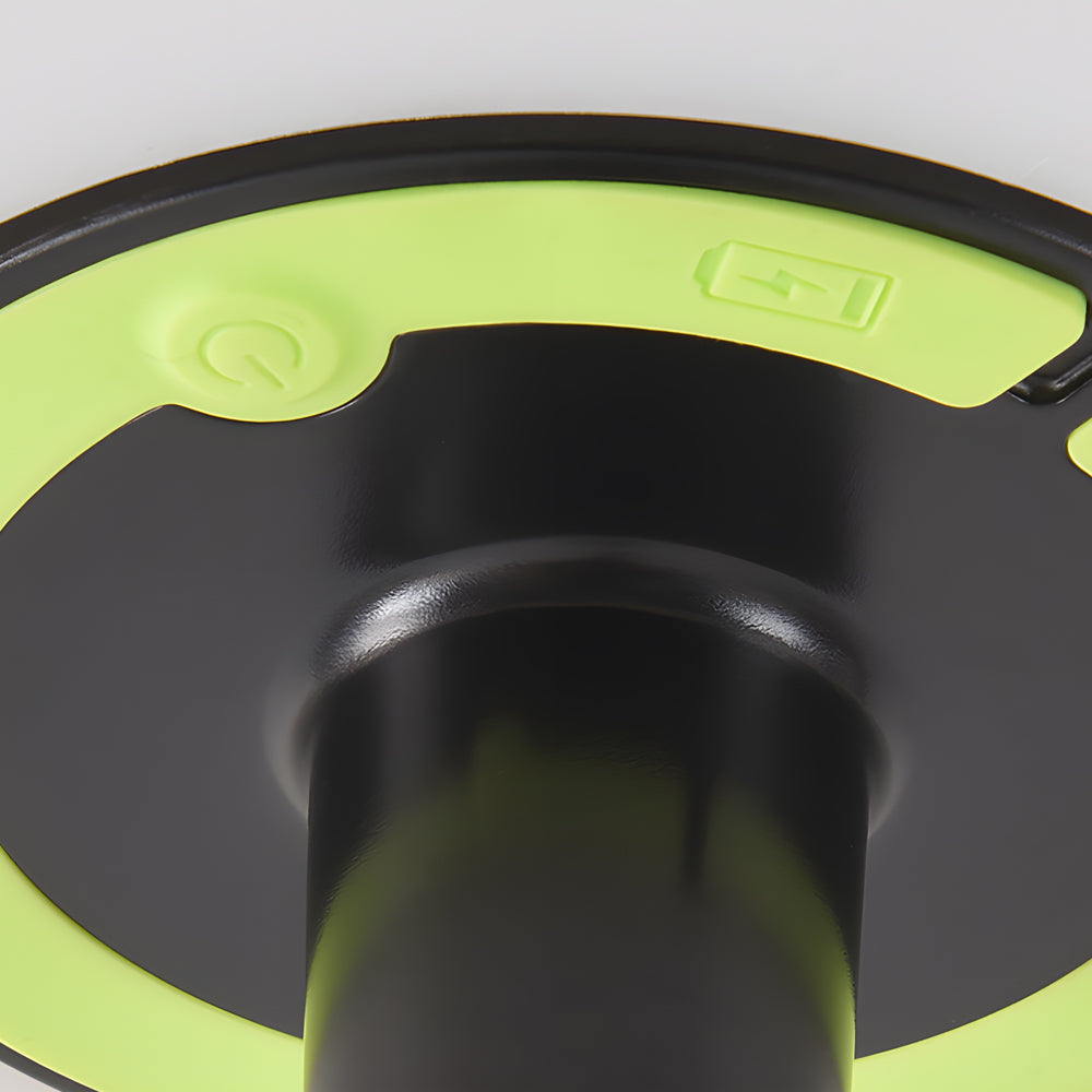Close-up of lamp base with green accent detail