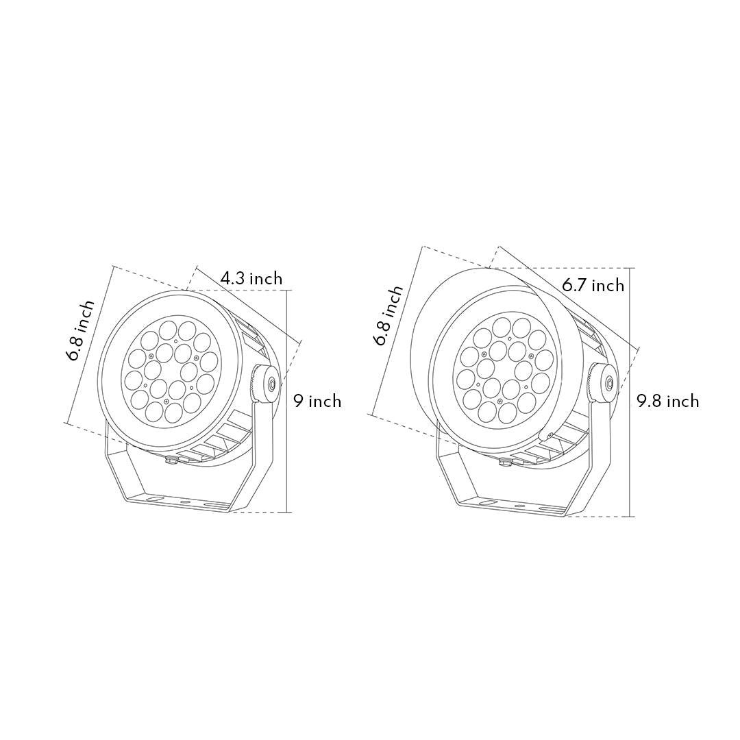 Technical diagram of spotlight for landscape showing LED array configuration and beam specifications