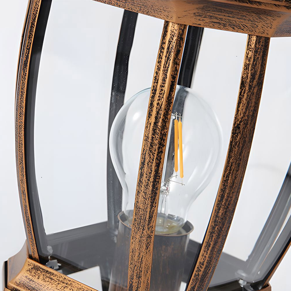 Interior view of lantern glass panels displaying clear construction and internal lighting components