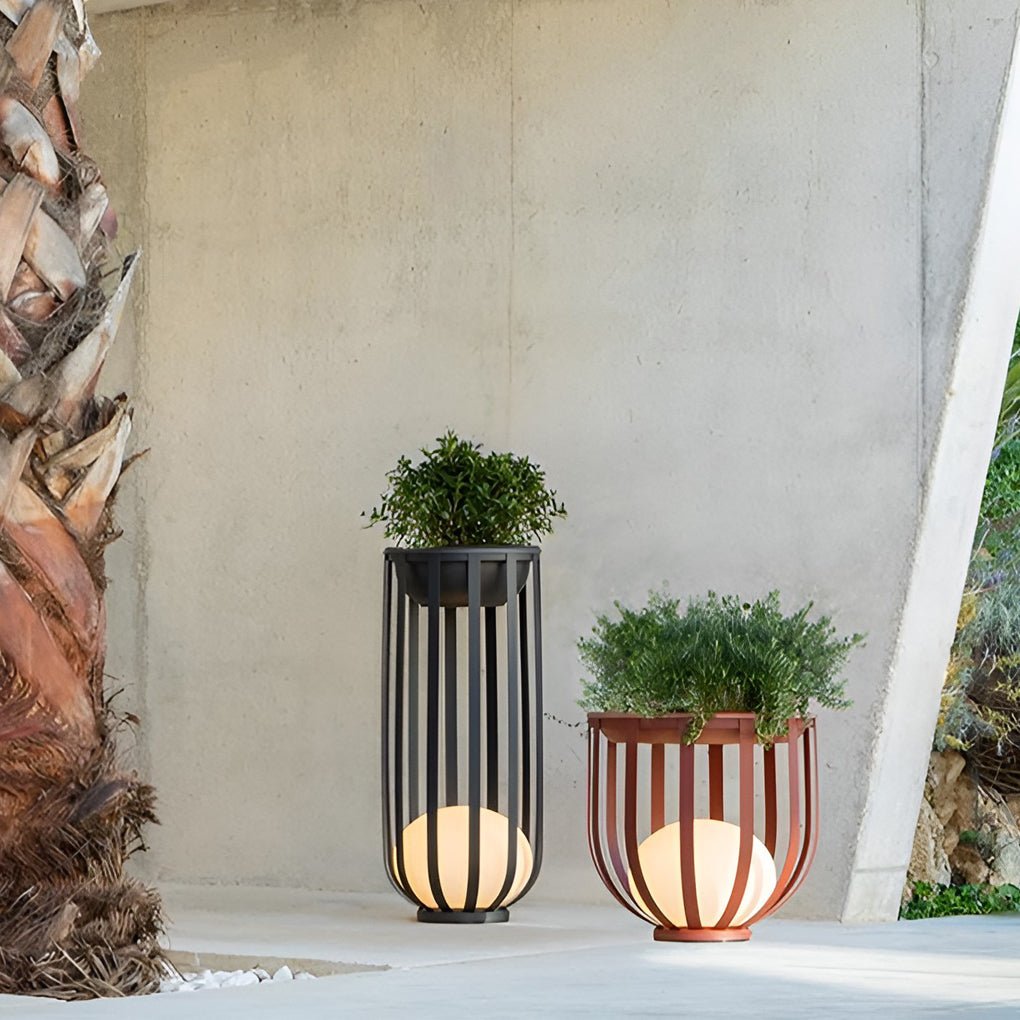 Industrial Solar Outdoor LED Floor Lantern Lamp with Tray - Lamp Outdoor