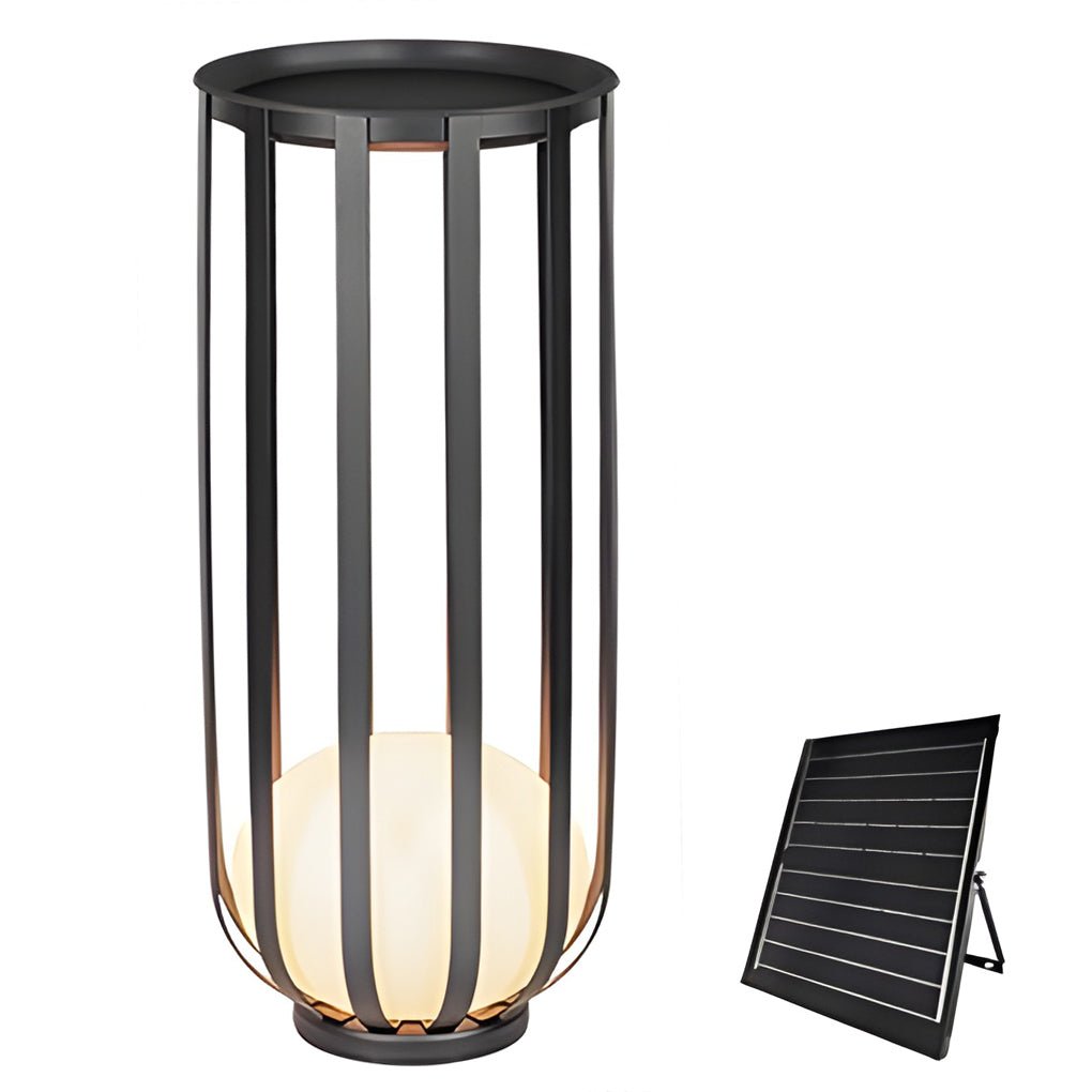 Industrial Solar Outdoor LED Floor Lantern Lamp with Tray - Lamp Outdoor