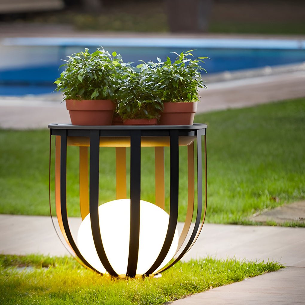 Industrial Solar Outdoor LED Floor Lantern Lamp with Tray - Lamp Outdoor