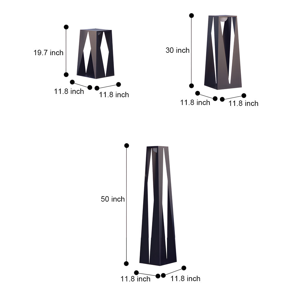 Technical specification sheet displaying precise measurements for different lantern sizes