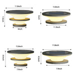 Technical specification diagram showing four different sizes of layered outdoor light fixtures with dimensions