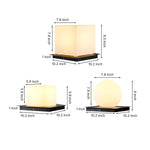 Technical specification chart showing dimensions for three different sizes of LED cube light fixtures