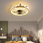 Olive Round Crown Shaped Metal Flush Mount Ceiling Fans - Lamp Outdoor