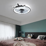 Olive Round Crown Shaped Metal Flush Mount Ceiling Fans - Lamp Outdoor