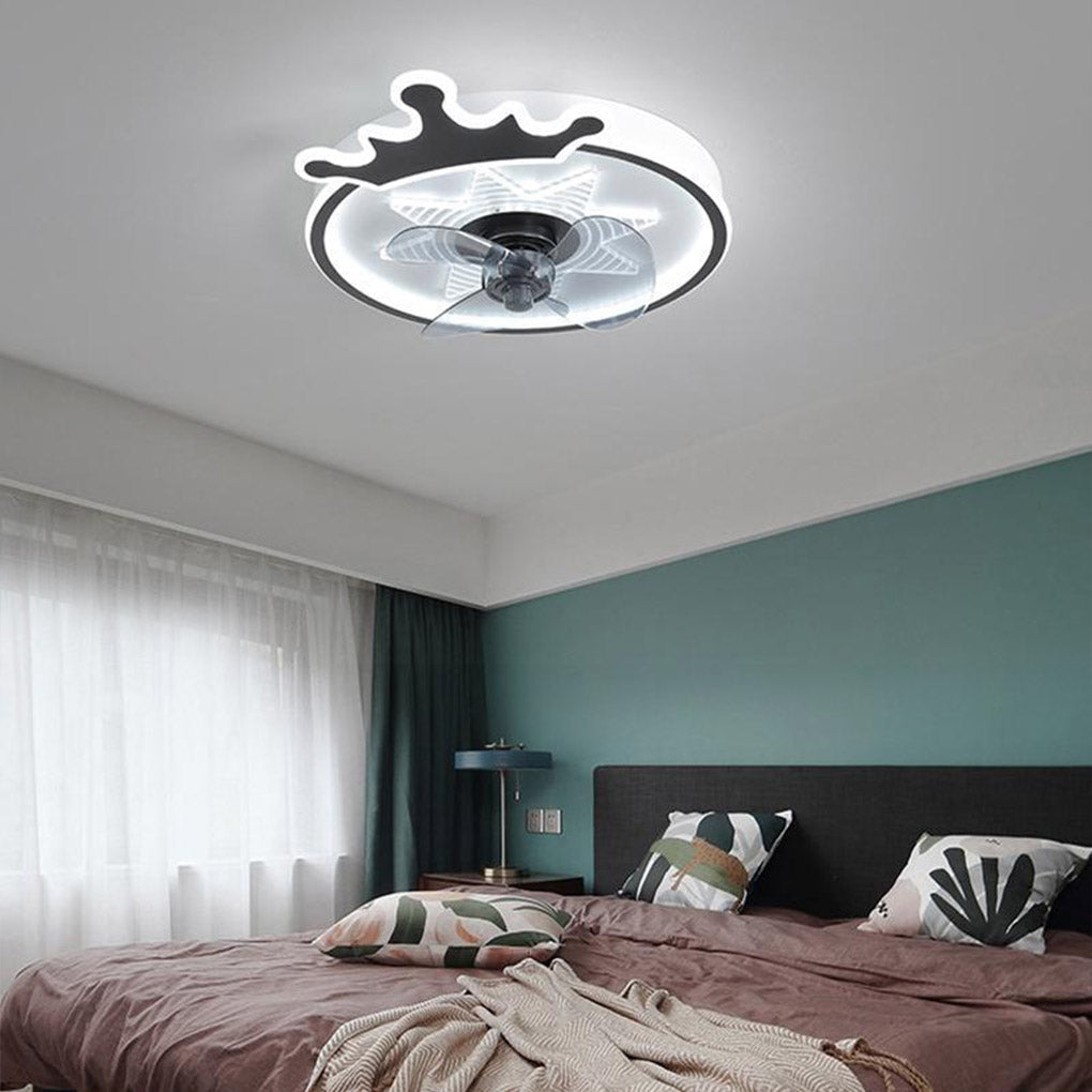 Olive Round Crown Shaped Metal Flush Mount Ceiling Fans - Lamp Outdoor