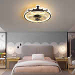 Olive Round Crown Shaped Metal Flush Mount Ceiling Fans - Lamp Outdoor