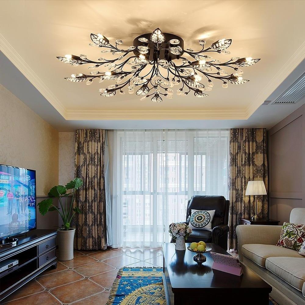 Crystal Leaves Brushed Flush Mount Ceiling Chandelier - Lamp Outdoor