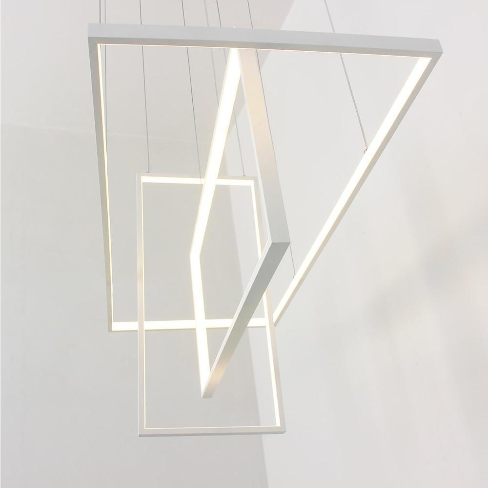 31.5'' Three-Part Futuristic Square Rectangular Hybrid Aluminum Chandelier with Capable Ambient Lights - Lamp Outdoor