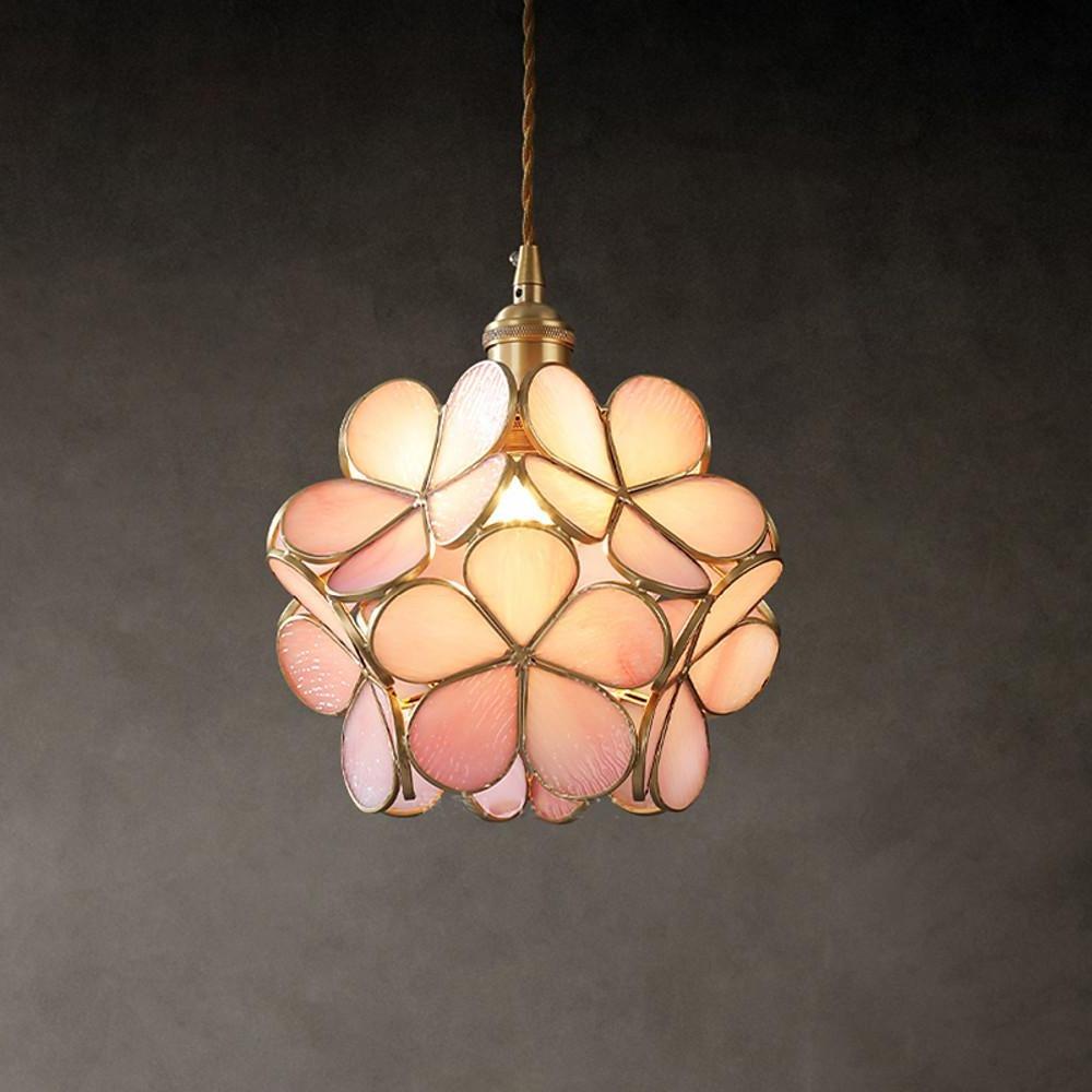 Flower Patterned Modern Glass Copper Pendant Light Kitchen Hanging Pendant Lights - Lamp Outdoor