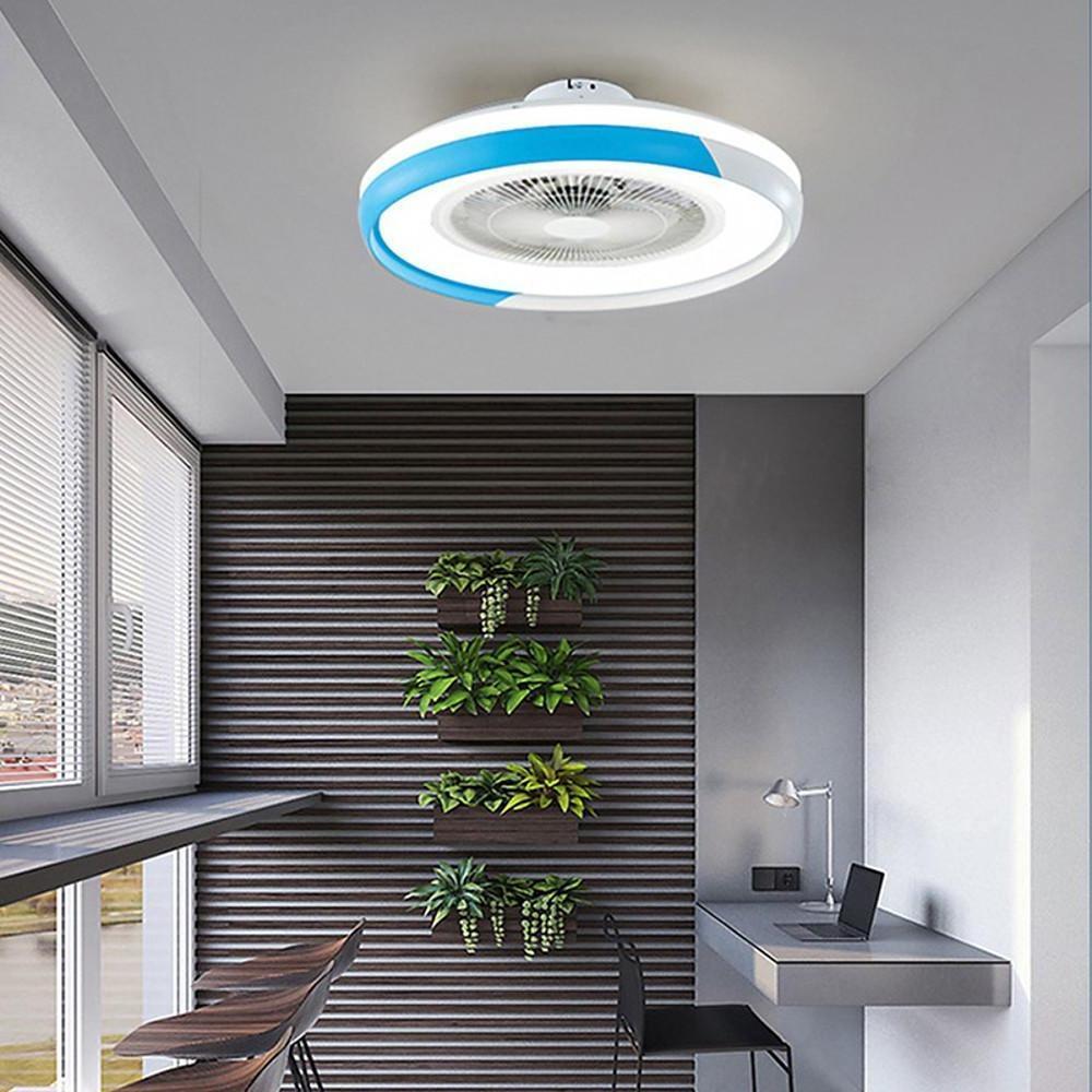 Circular Dimmable Flush Mount Bladeless Ceiling Fan with Light and Remote - Lamp Outdoor