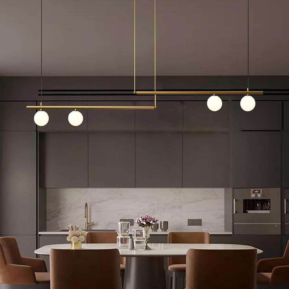 Minimalist Modern Linear Globe Pendant Lighting Copper Glass Kitchen & Dining Room Light - Lamp Outdoor