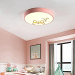 Circular Dog Image Flush Mount Drum Light LED Metal Bedroom Ceiling Light for Baby Kids - Lamp Outdoor