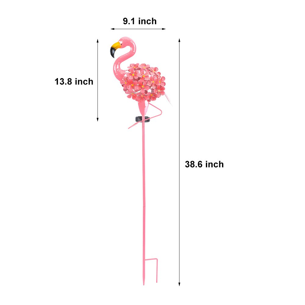 Metal Flamingo Solar Stake LED Lights Pink Outdoor Pathway Lamp - 2-Pack - Lamp Outdoor